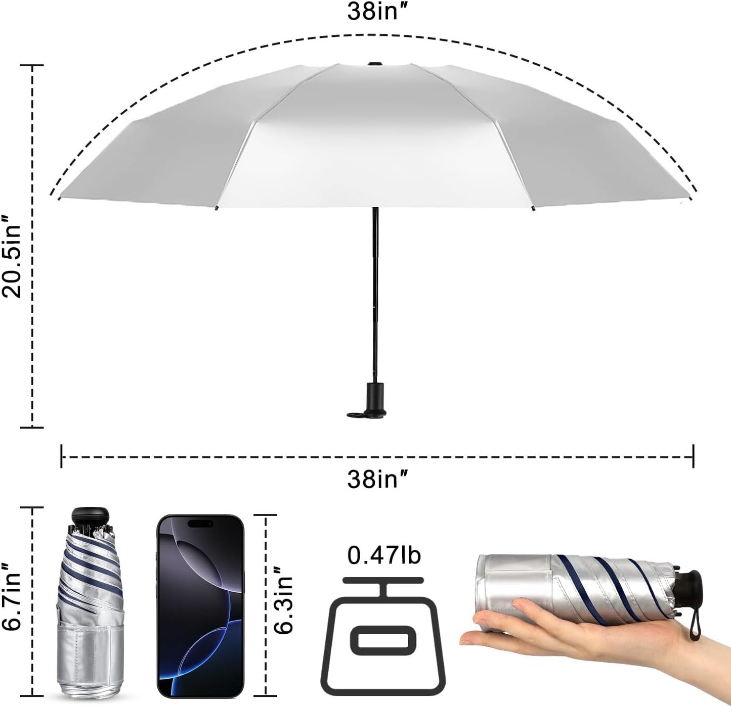 LEAGERA UPF 50+ Mini Umbrella for Travel - Compact Folding Sun Umbrella for Walking Summer Lightweight Purse Small Umbrellas for Women Girls
