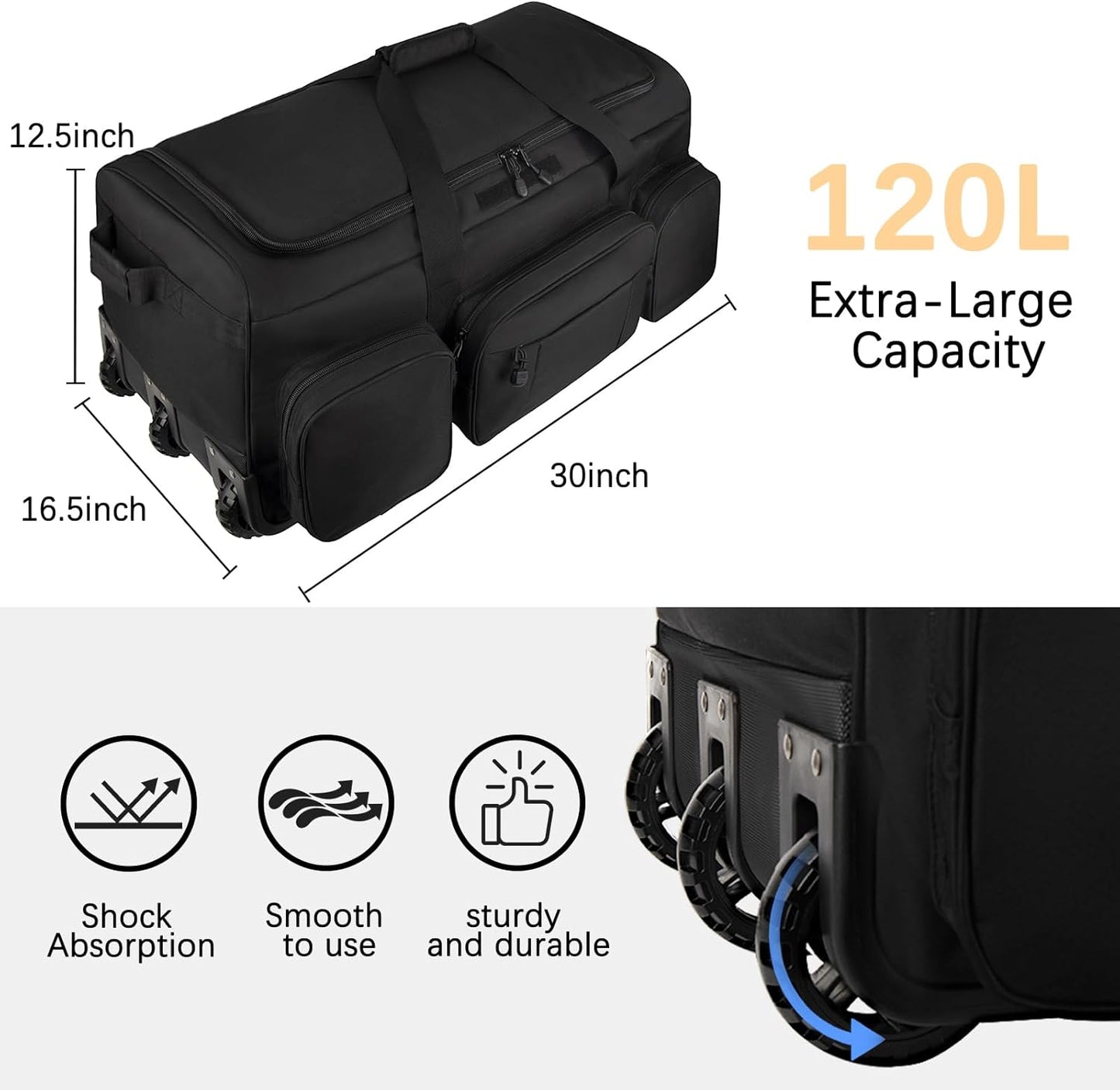Rolling Duffle Bag with Wheels, 120L Military Luggage Bag for Travel,Large Tactical Heavy Duty Duffel Bags for Deployment Camping Sporting & Outdoor Adventures