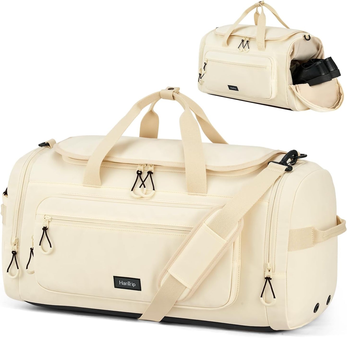 Large Travel Duffle Gym Bag with Shoe Compartment, Underseat Carry On Luggage Overnight Weekender