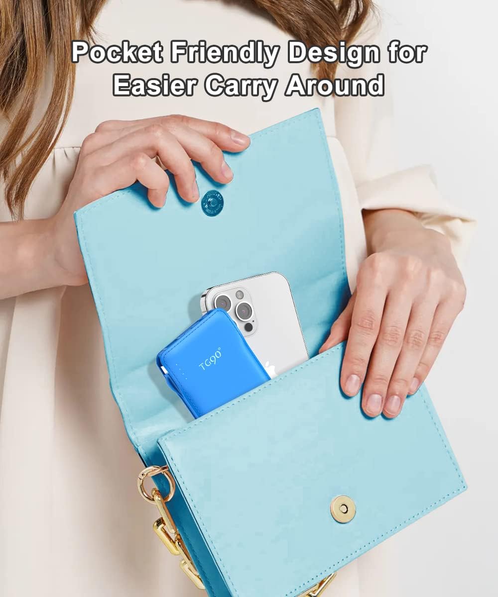 TG90° 10000mah Power Bank Portable Charger with Built-in Cables, Portable Phone Charger Battery Backup Compatible with iPhone 17 16 15 14 13 12 and Android Phones