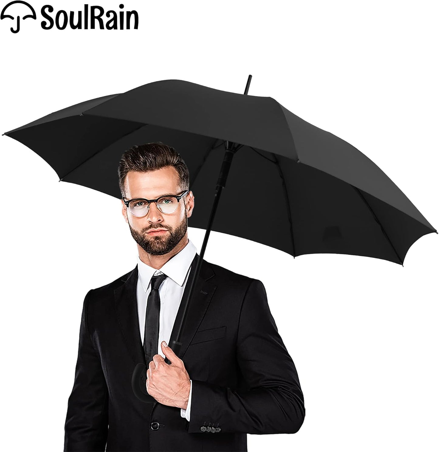 SoulRain 50 Inch Large Stick Umbrella Windproof Automatic Open Oversized J Handle Umbrellas for Men and Women Unbreakable Strong Travel Golf Umbrella
