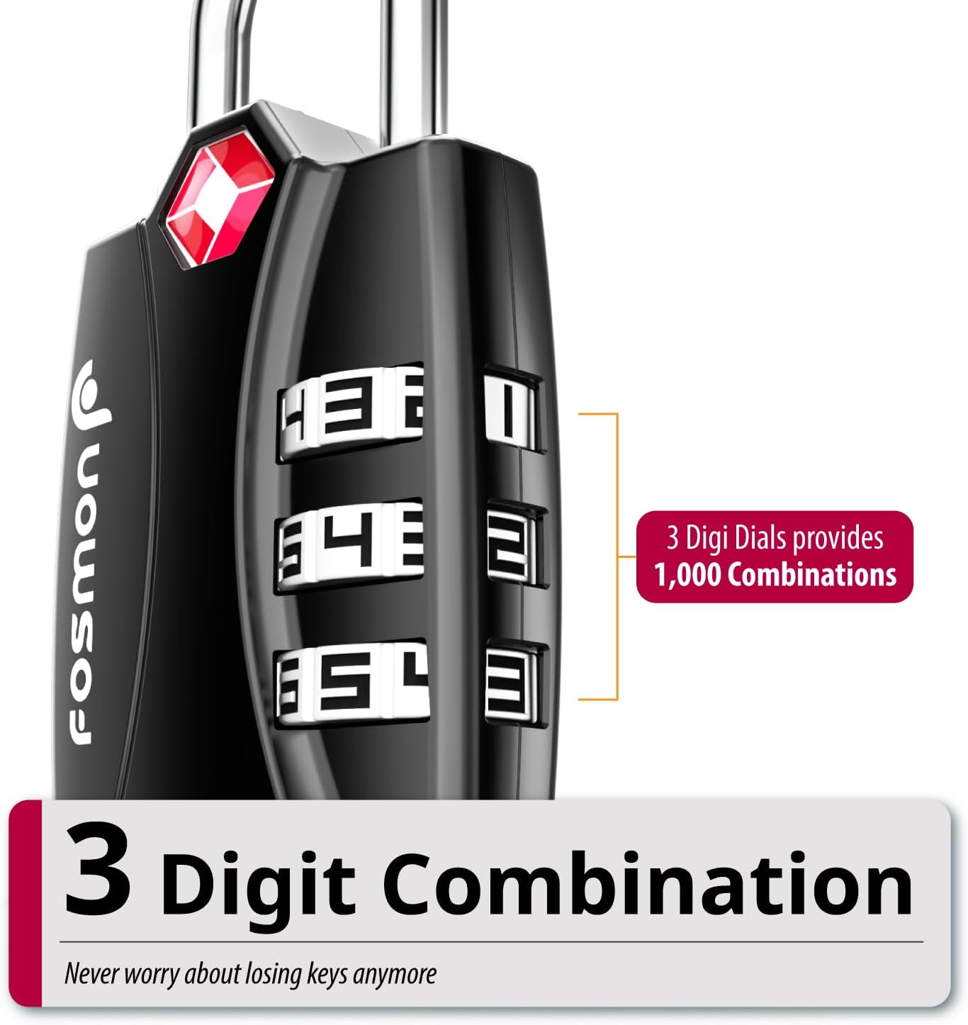 Fosmon TSA Approved Locks for Luggage. Suitcase Locks with Open Alert Indicator, 3 Digit