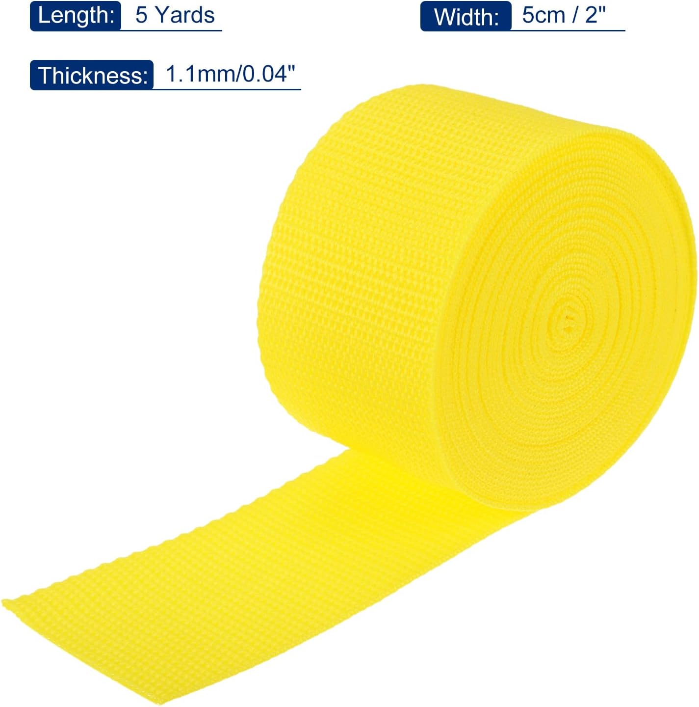 MECCANIXITY Lightweight Polypropylene Webbing Strap 2" 5 Yard Backpack Strapping Band Lemon Yellow for Outdoor Luggage Cargo Straps