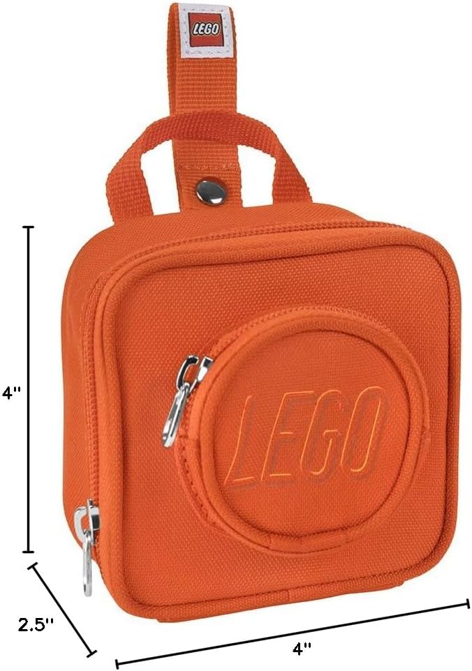 LEGO Kids Brick Mini Backpack Accessory Pouch with Novelty Backstraps, Snaps to Belt or Full-Size Backpack, Holds Small Items like Keys & Headphones, Orange