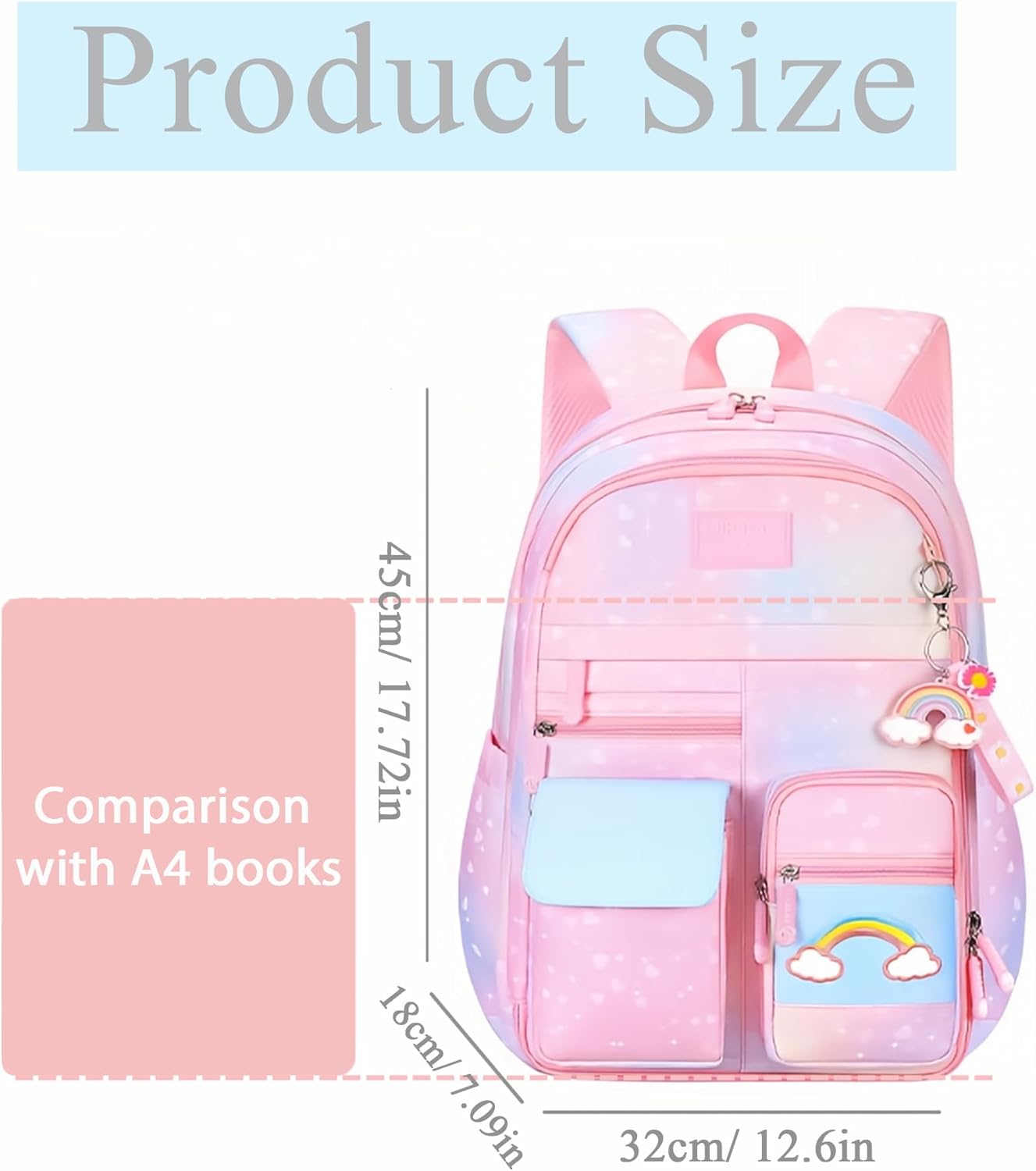 Gradient Kids Bookbag with Compartments - Cute Backpacks for Elementary School Girls