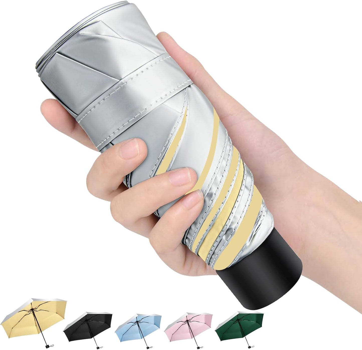 Travel Mini UV Umbrella for Purse Handbag Backpack in Small Size Sun & Rain Protection Compact Lightweight Tiny Pocket Umbrella for Kids Women Men