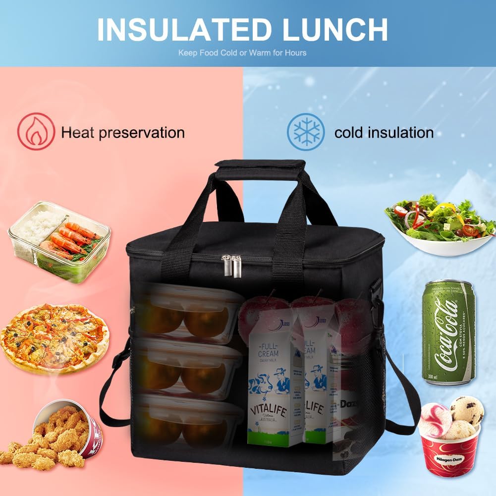 iknoe 24 Can Insulated Cooler Bag, Leakproof Lunch Tote Bag Black