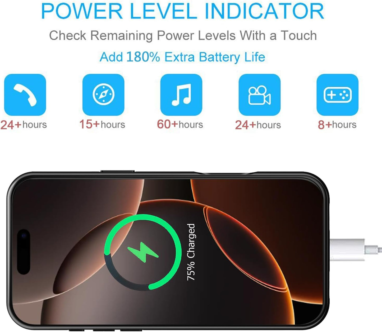 Battery Case for iPhone 16 Pro Max, 12000mAh Protective Charging Case with Wireless Charging Compatible with iPhone 16 Pro Max (6.9 inch) Rechargeable Battery Pack Charger Cover with Carplay (Black)