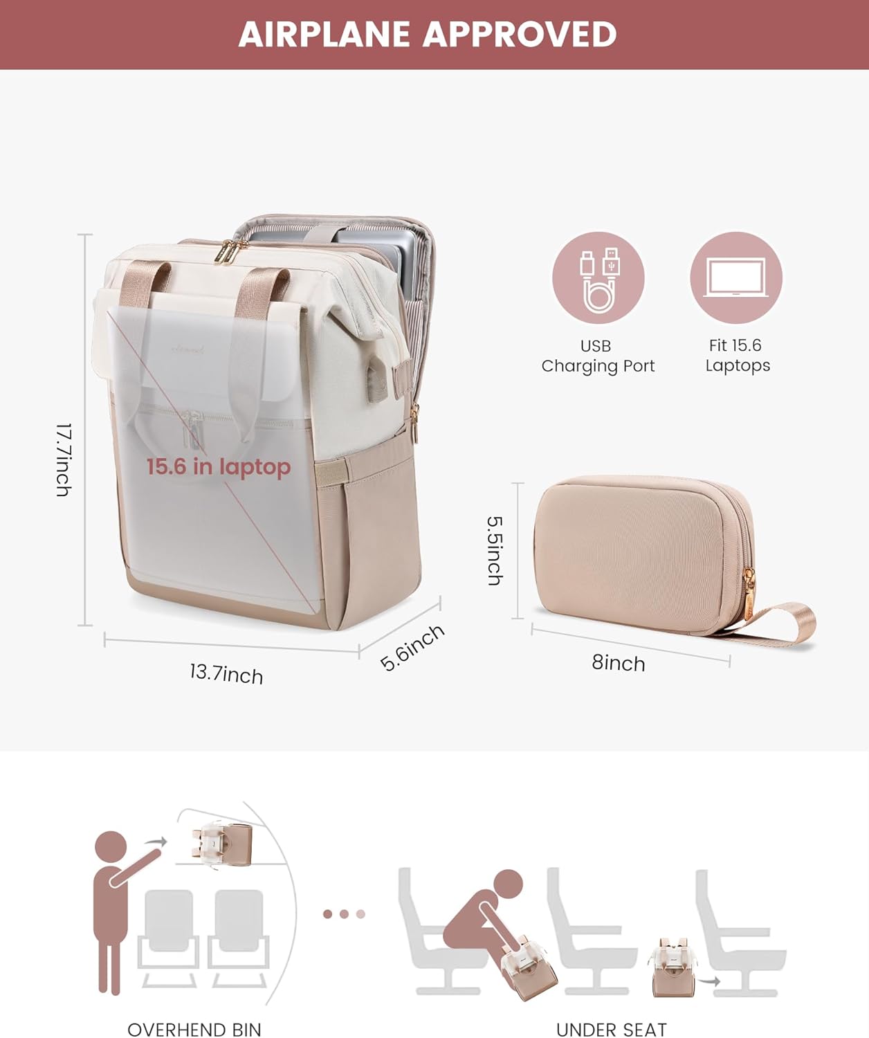 LOVEVOOK Laptop Backpack for Women, 15.6 Inch Work Laptop Bag with USB Port, Fashion Teacher Nurse Backpack Purse, Waterproof Travel Computer Backpack with Organizer Bag, 2PCS