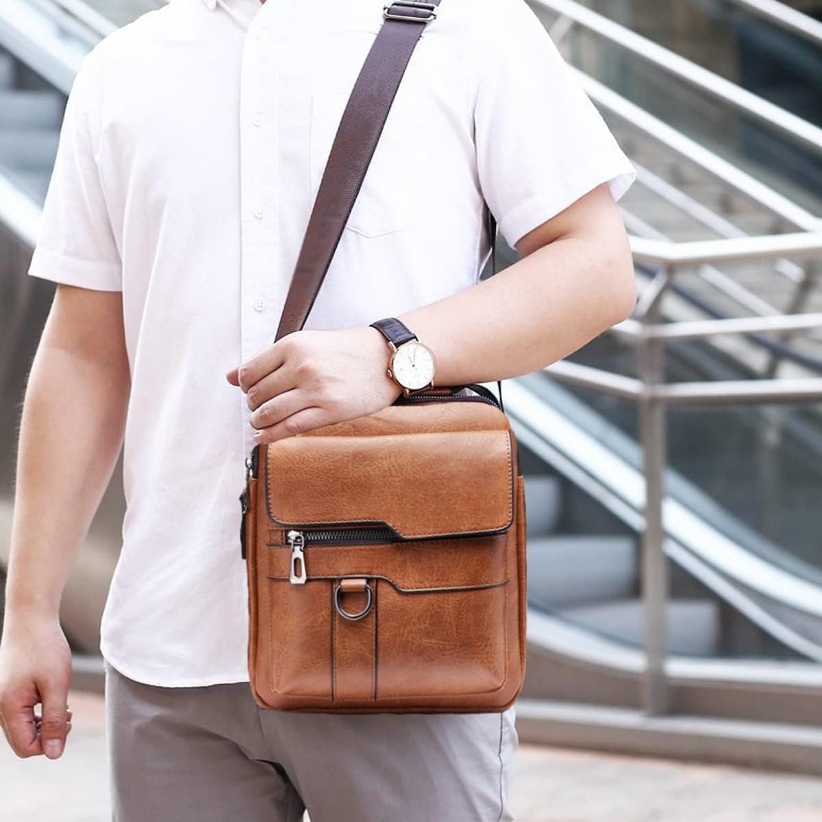 Vintage Genuine Leather Crossbody Bag for Men – Small Shoulder Satchel Handbag for Daily Use