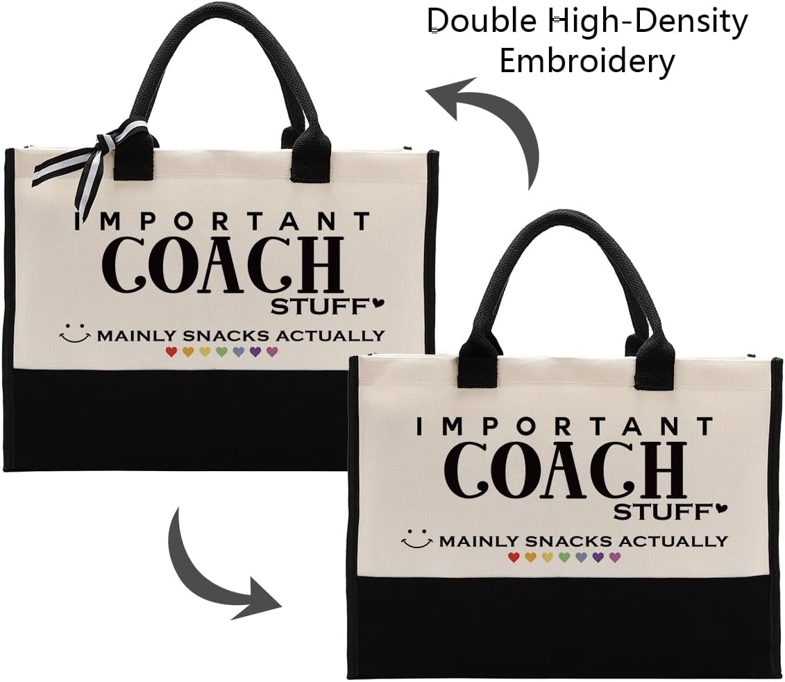 EDCTO Coach Gift - Cute Canvas Tote Bag, Reusable Shopping Bag for Women Coach, Teacher, Leader