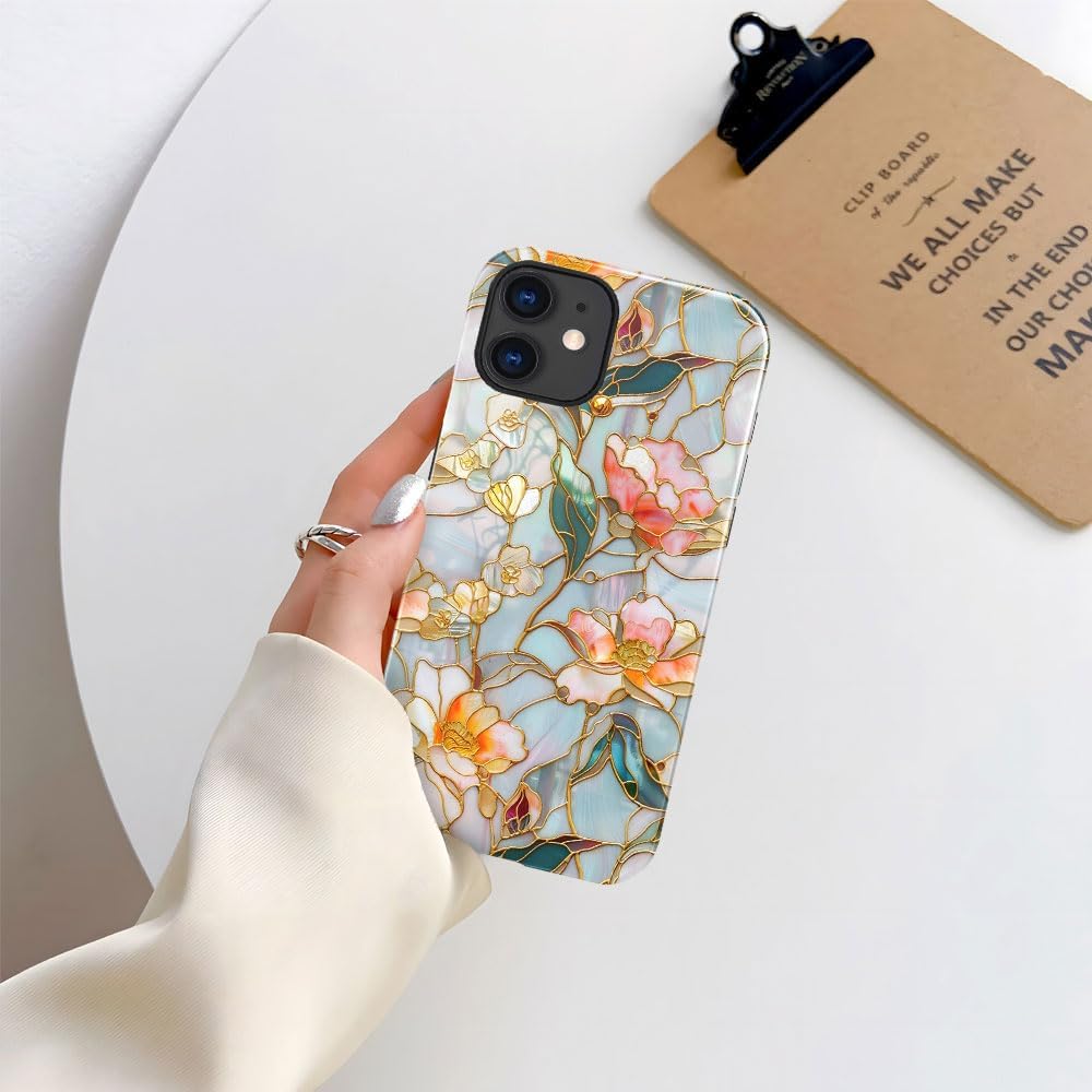 Case for iPhone 11 - Slim Fit Anti-Scratch Phone Case for Girl Women - Stained Glass Aesthetic Flowers (Glossy)