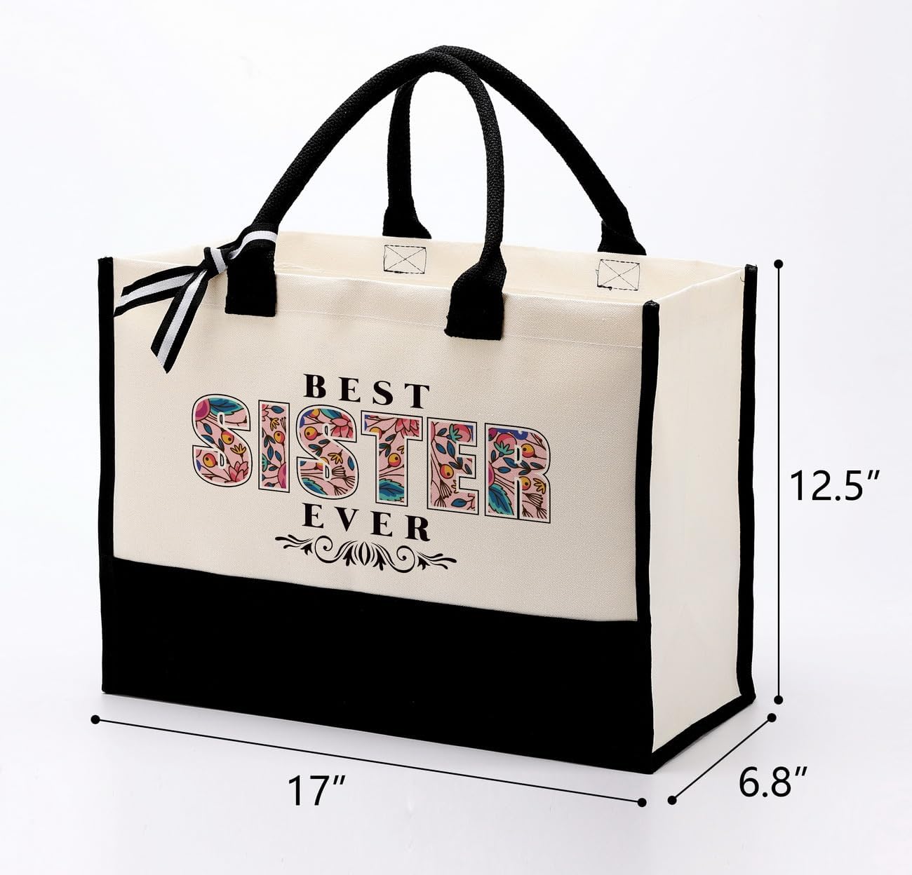 Canvas Tote Bag for Women & Gifting, Beach Travel Bag for Sisters -Best Sister Ever Gift