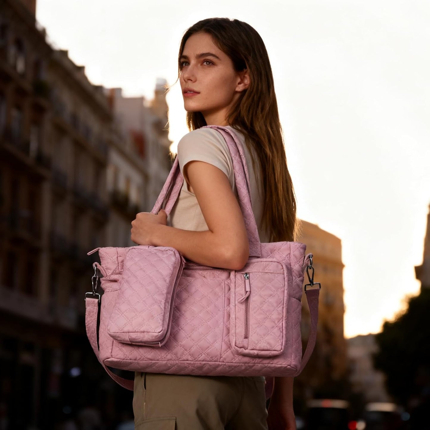 Tote Bag for Women Purses and Weekender Bags Quilted Shoulder Bags 2PCS with Zipper