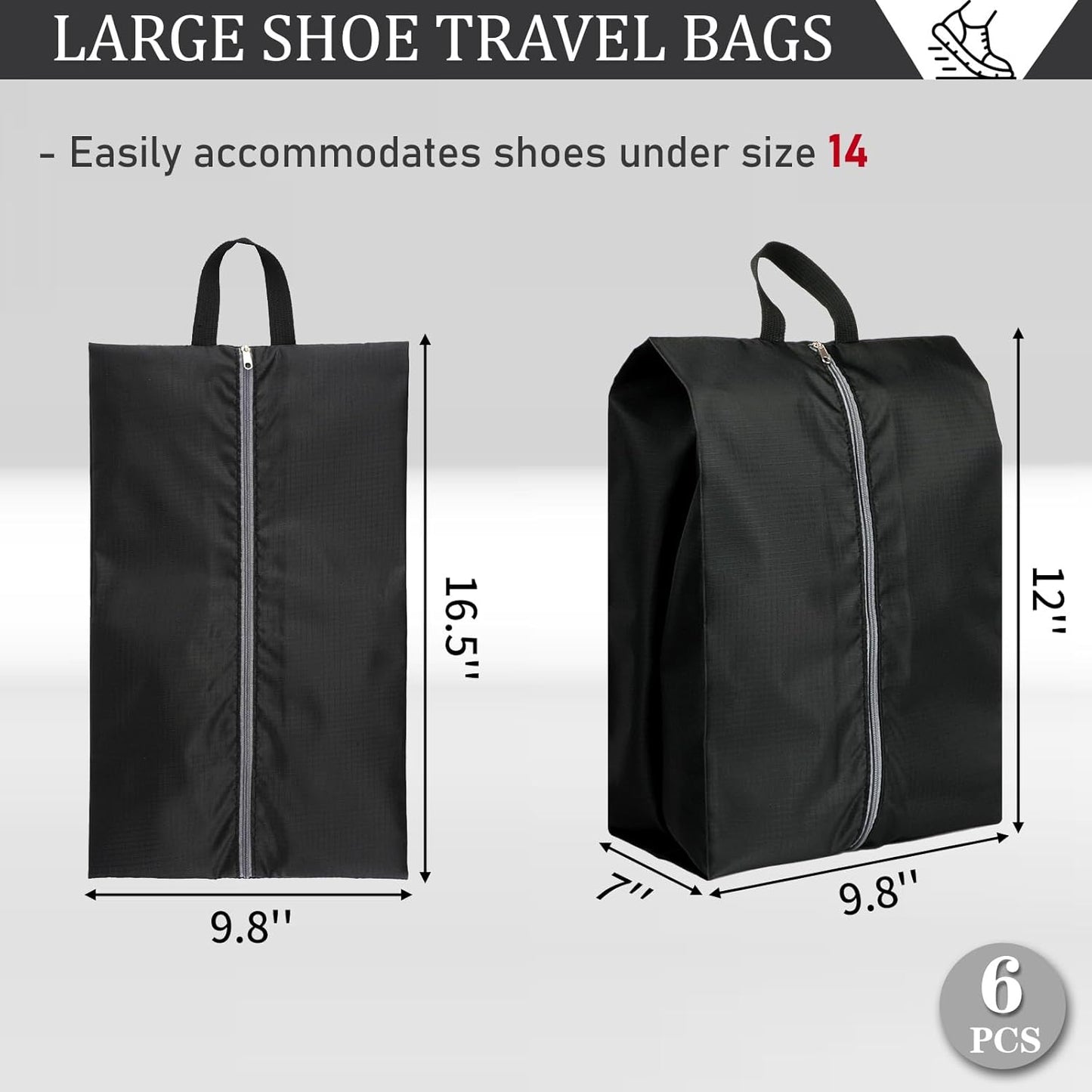 Shoe Bags for Packing, Set of 6 Large Waterproof Portable Shoe Bags with Zipper - Travel Essentials for Women and Men