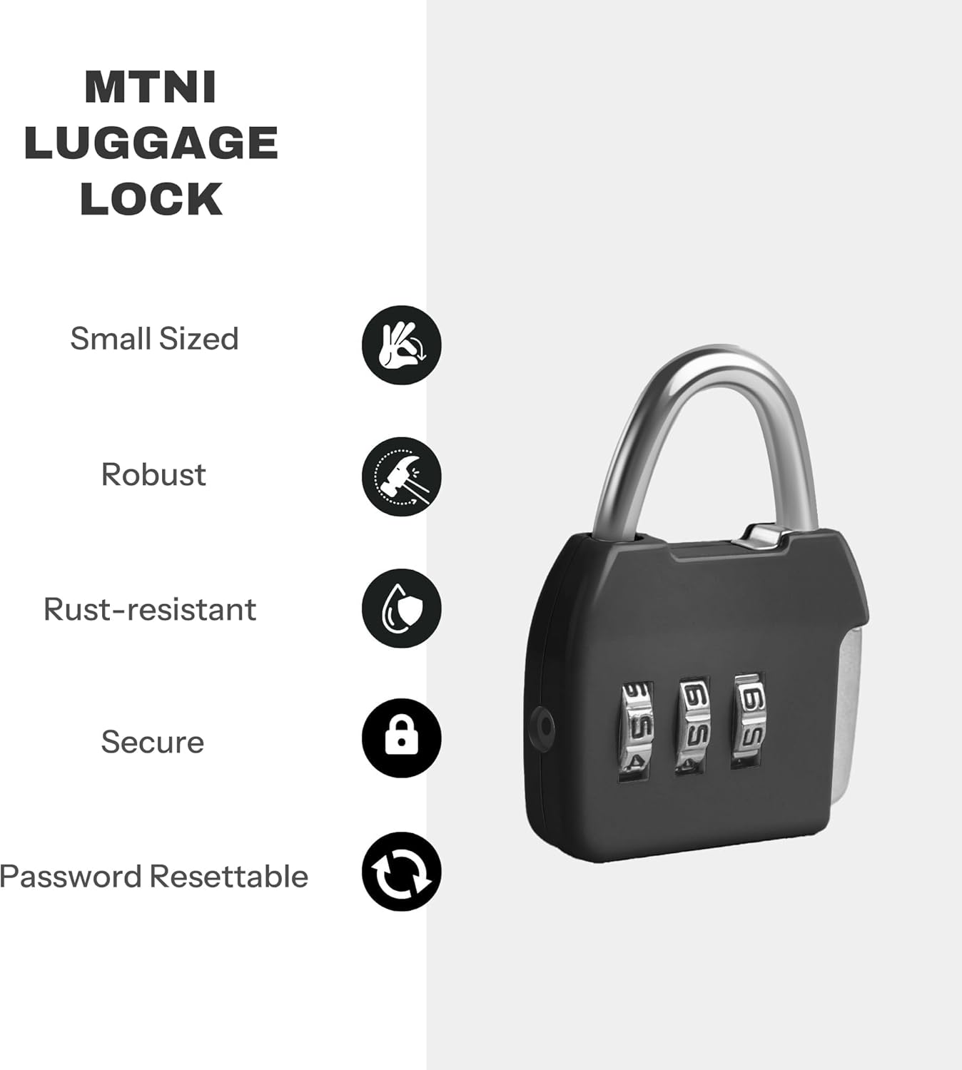 Small Combination Lock, 3 Digit Combo Luggage Locks, Travel Lock with Code, Small Padlocks for