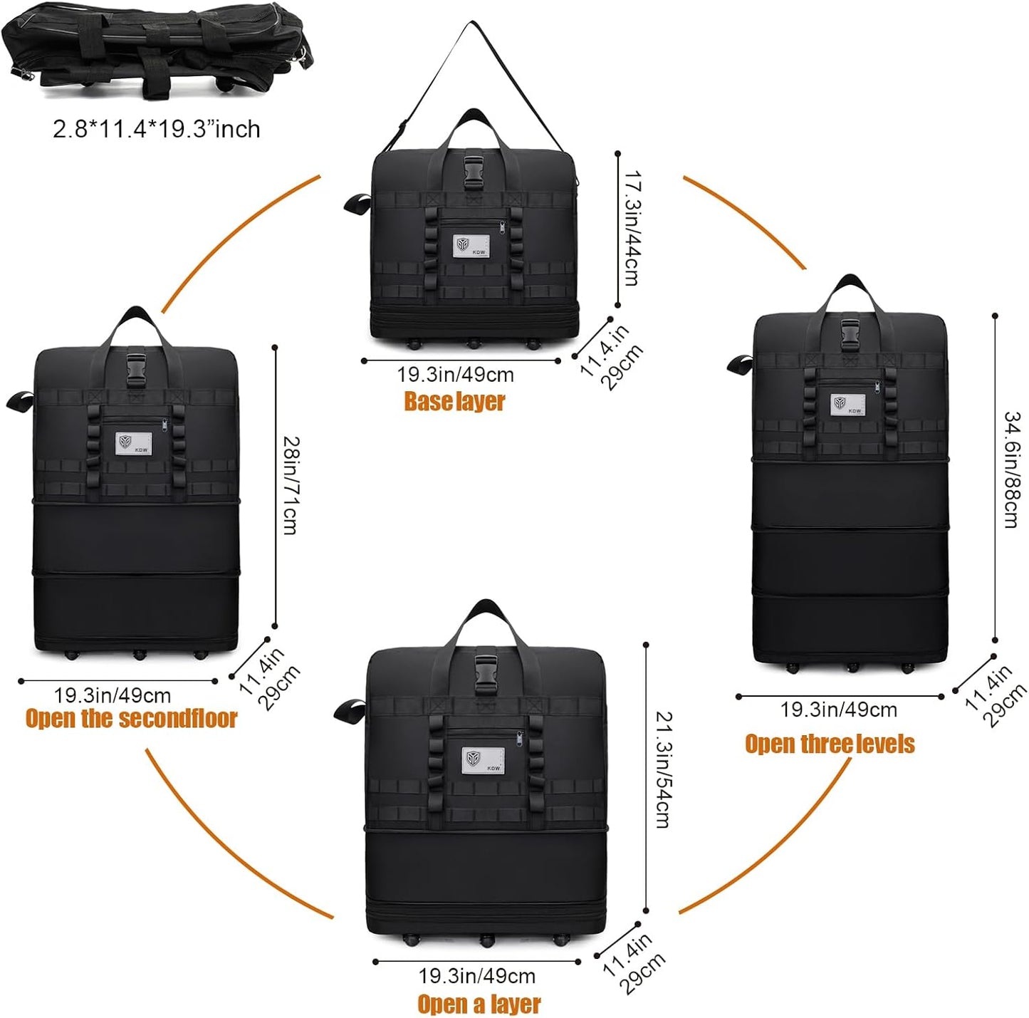 Men's and women's waterproof foldable luggage (black)