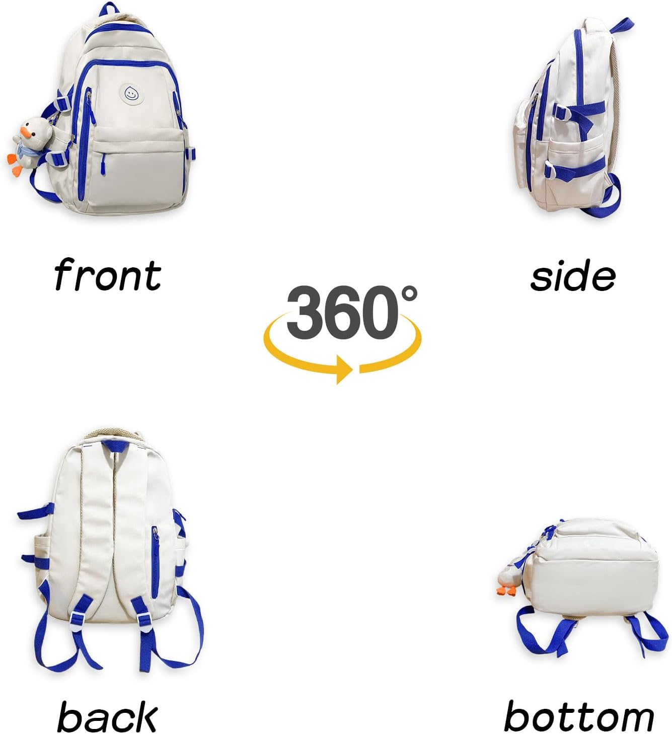 Teclado Kawaii Backpack with Cute Accessories Lightweight Bookbags Laptop Bag Waterproof Casual Travel Daypacks (Bear)