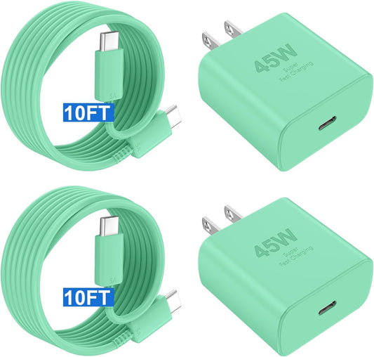 Phone 17 16 Pro Max Charger Fast Charging,45W Phone 17 Charger Type C Chargers USB C Charge Block &10FT Long C Charging Cables Cord for Phones 17/17 Pro/ 17 Pro Max/Air/16 15 Pro Max,Green
