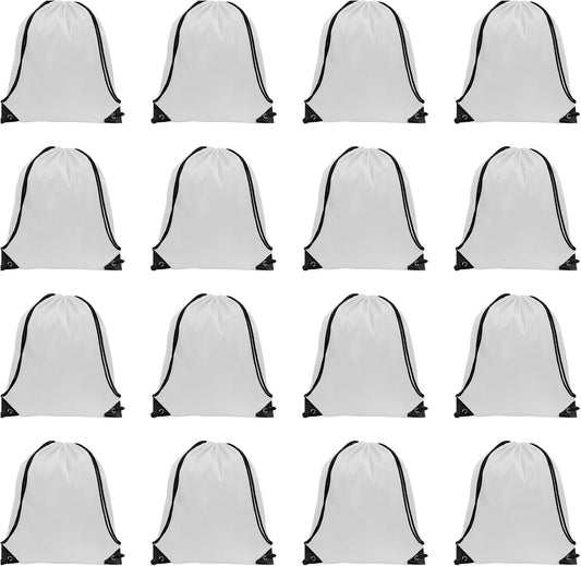 GoodtoU Drawstring Bags, Nylon Backpacks with Drawstring for Sport, Traveling, Team (White, 16Pcs)
