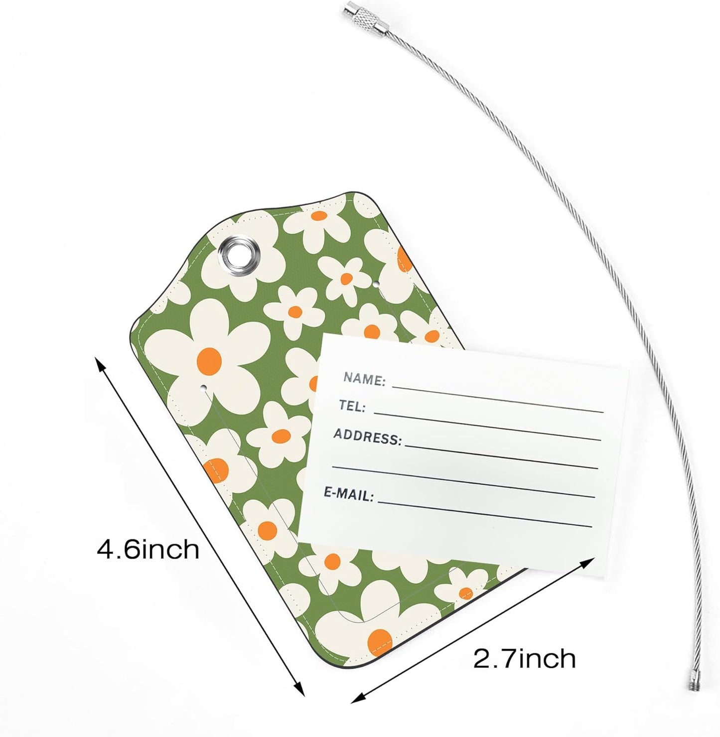 2 Pack Luggage Tags,Retro Groovy Flowers PU Leather Idea Baggage Tag with ID Labels Privacy Cover Metal Ring Men and Women Travel Bag Labels