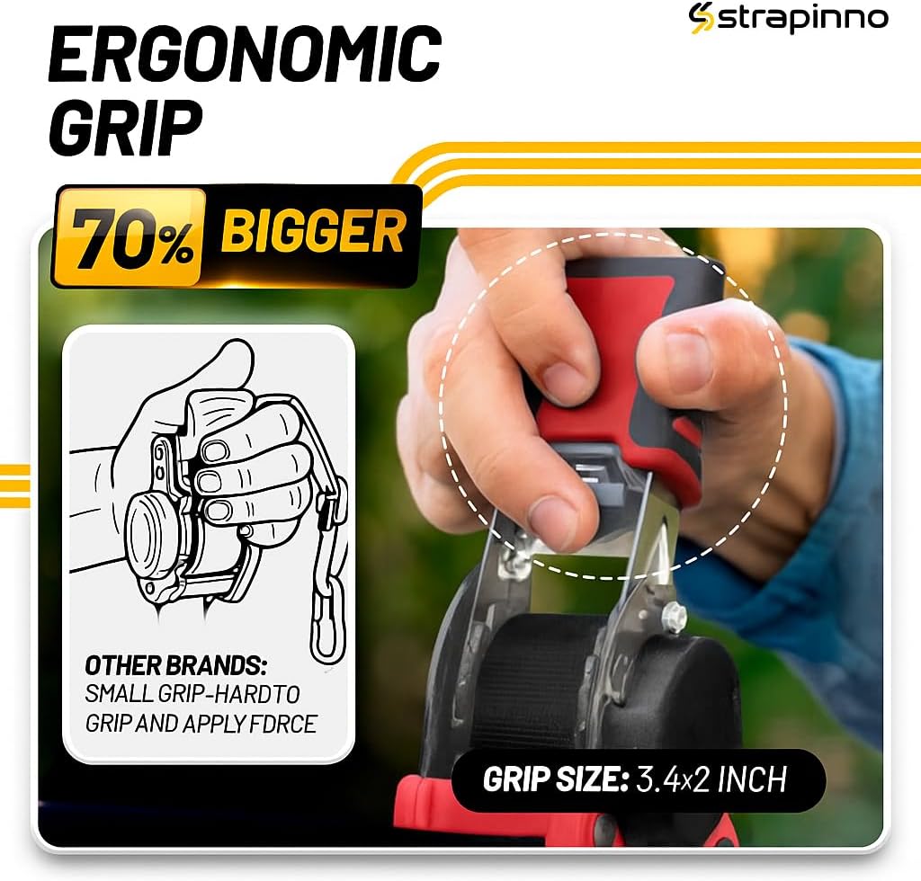 Strapinno Retractable Ratchet Straps 1 in x 10 ft, Secure Tie-Downs with Rubber-Coated Steel