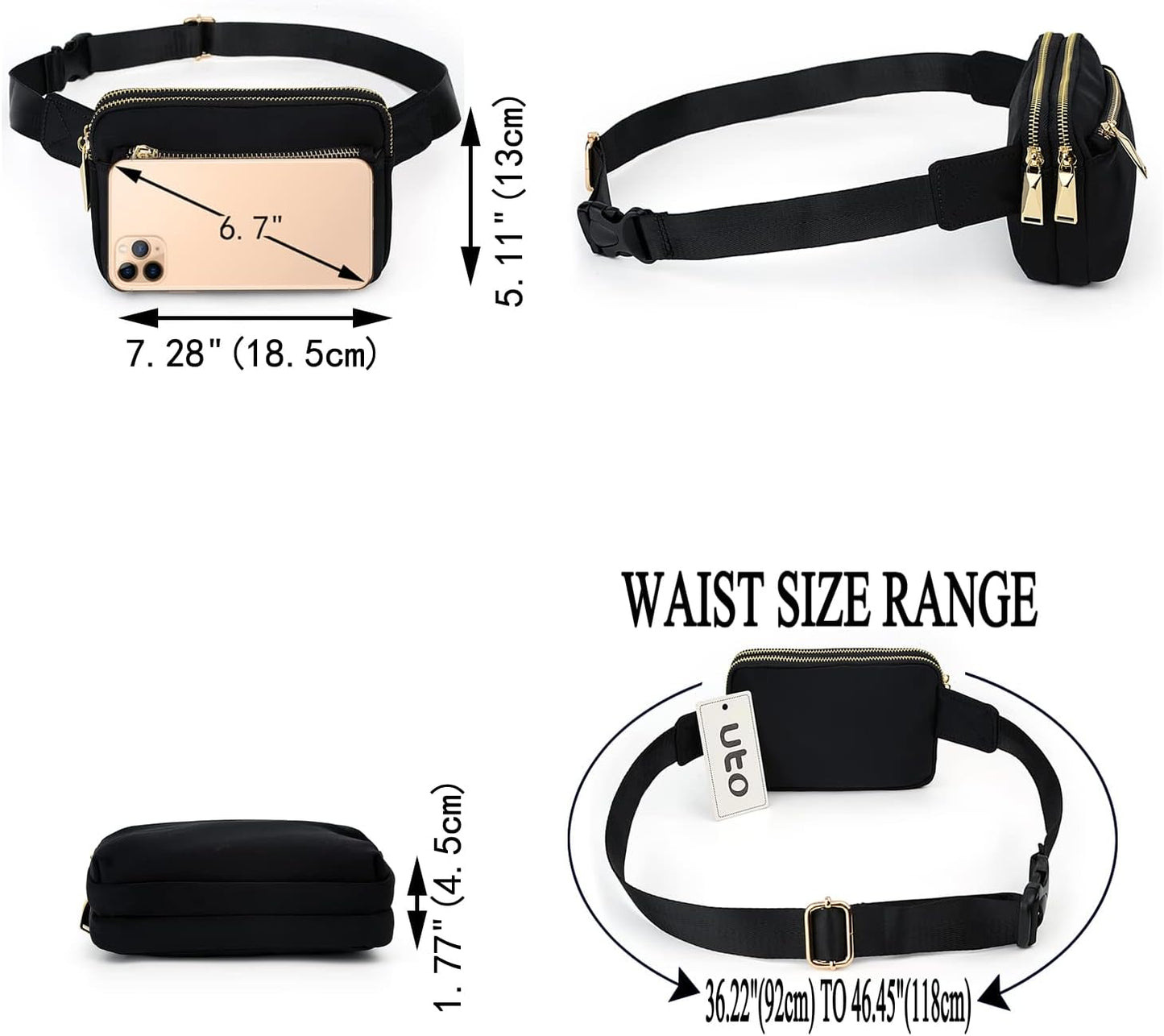 UTO Fanny Pack for Women Crossbody Trendy Fashion Belt Purse Chest Waist Hip Bumbag for Outdoor Shopping Travel Hiking