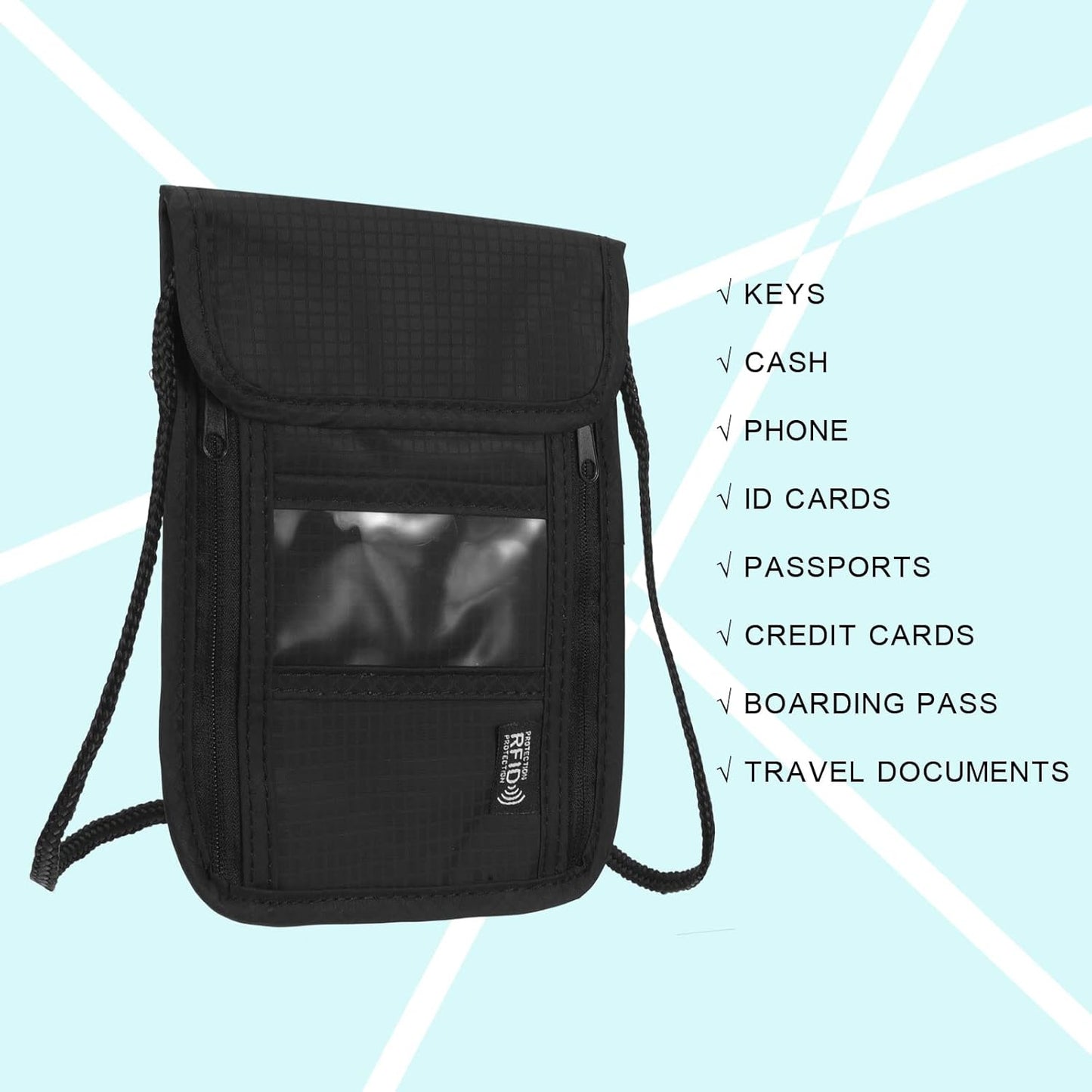 PATIKIL Neck Wallet, 2 Pack Passport Holder RFID Waterproof Travel Wallet Neck Pouch with Adjustable Strap for Women & Men, Black