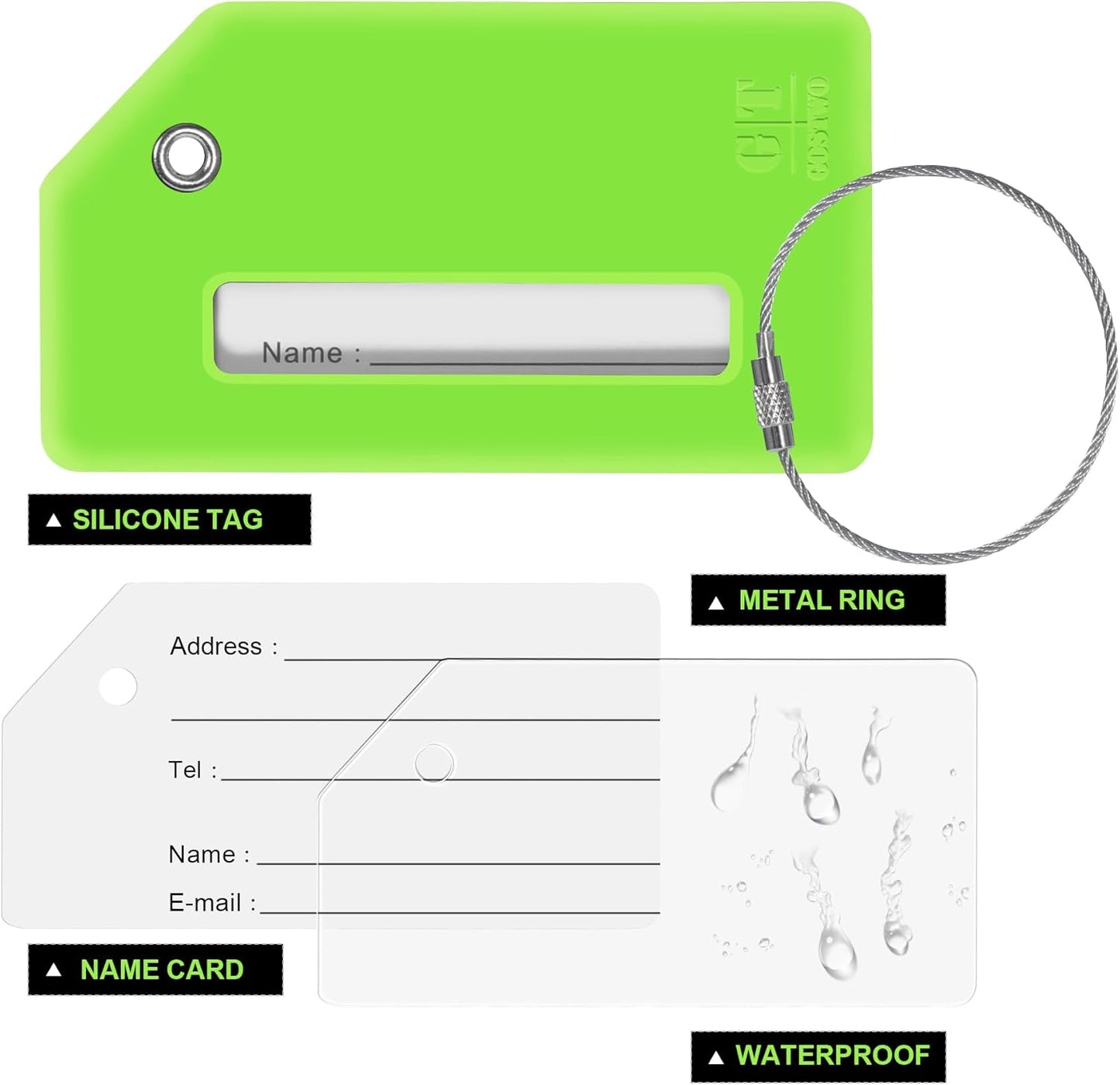 Gostwo 2 Pack Silicone Luggage Tags for Suitcases, 26 Initial Letter Baggage Labels Handbag School Bag Suitcase Instrument Tag with Stainless Steel Loop(Green)(Letter L)