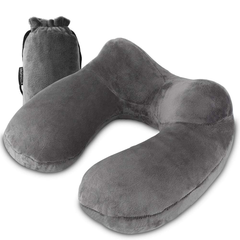 urophylla Inflatable Travel Pillow, Soft Velvet Inflatable Neck Pillow for Traveling, Airplanes
