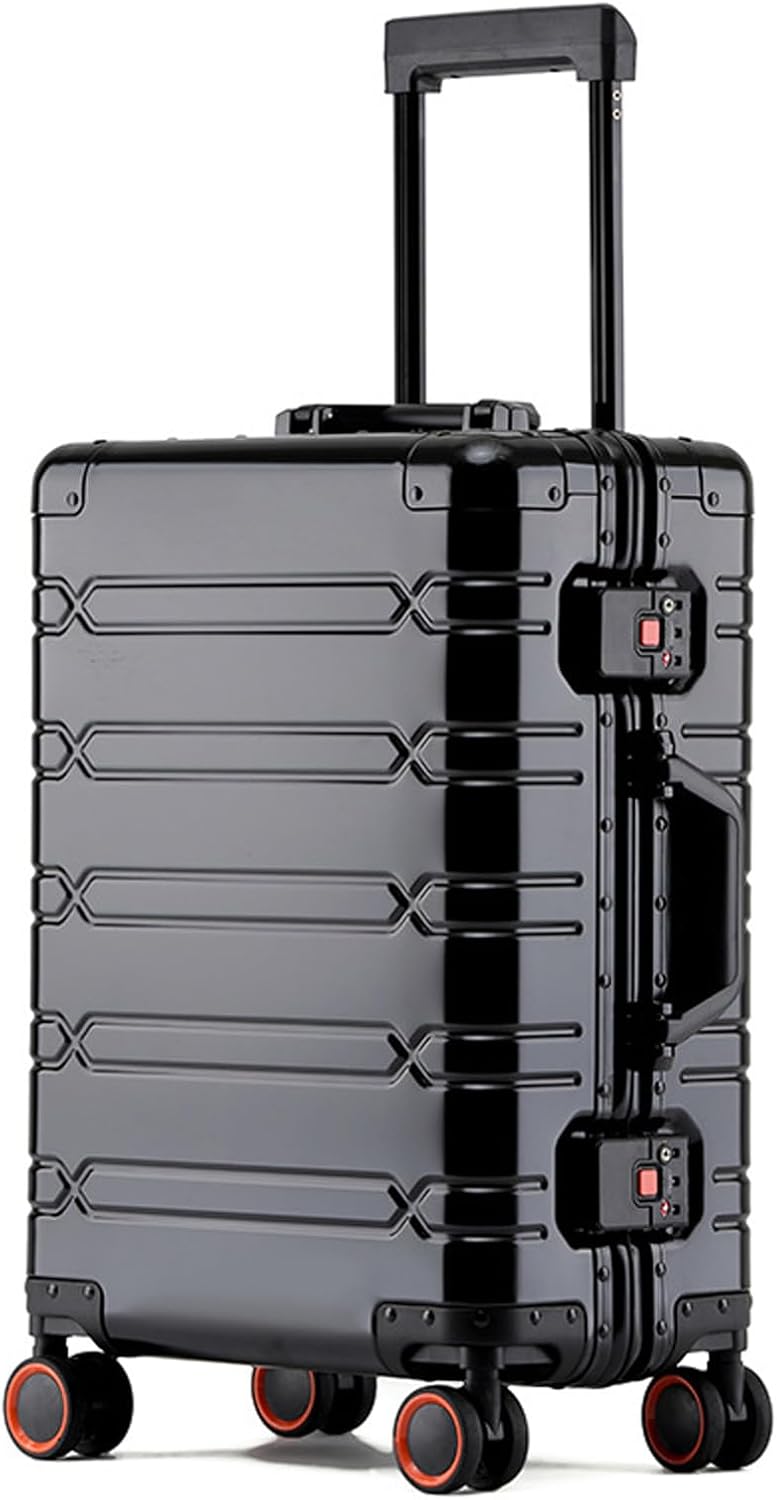 Tmore Aluminum Frame Luggage with Spinner Wheels, with TSA Locks Hard Shell Suitcase, Business 20" Black Small