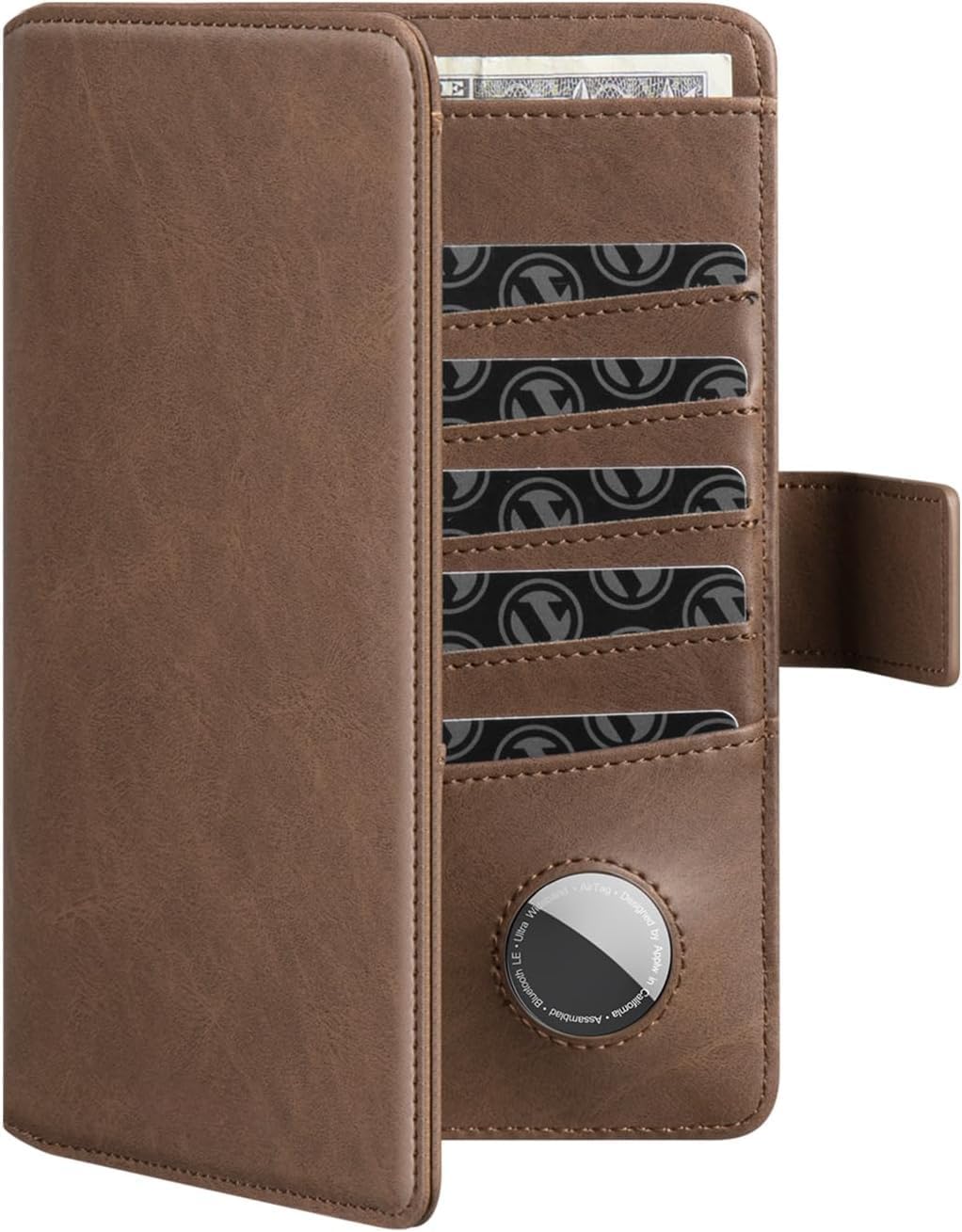 Real Leather Wallet Airtag Compatible RFID Bifold Travel Card Holder Black (Espresso)