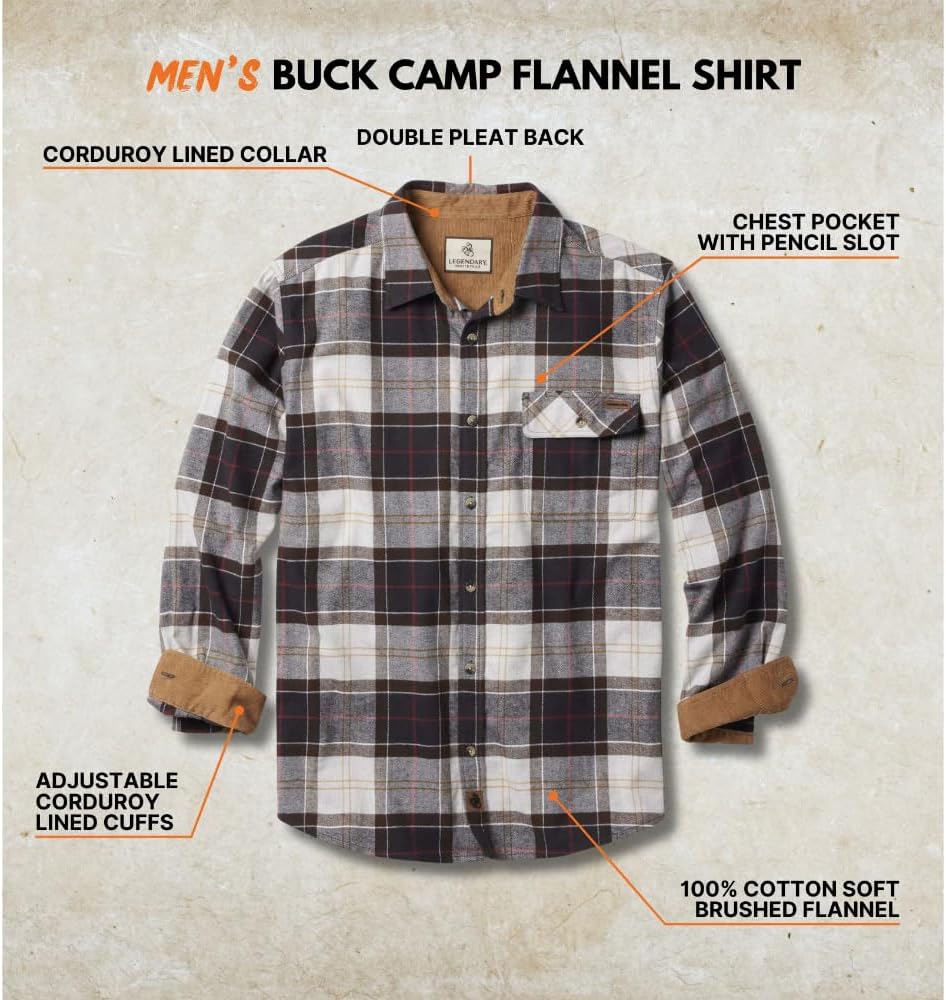 Legendary Whitetails Men's Flannel Shirt Long Sleeve Button Down 100% Cotton
