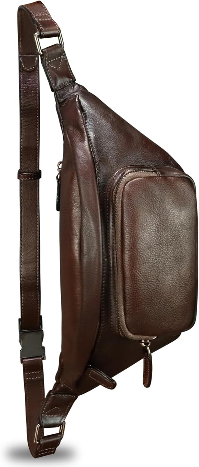 Genuine Leather Fanny Pack for Women and Men Real Leather Crossbody Sling Bag Fashion Waist Bag Chest Purse Pouch (Coffee)