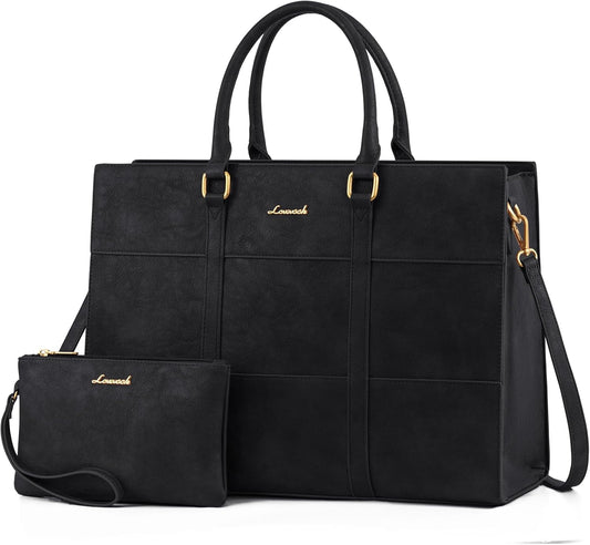 LOVEVOOK Laptop Bag for Women 15.6 Inch Laptop Tote Bag Vintage Leather Work Bags for Women Professional Computer bag