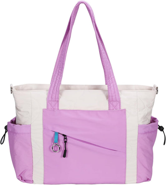 HUGOOME Tote Bag for Women,Puffer Tote Bag with Strap Quilted Nurse Teacher Work Bags Pockets Travel Shoulder Handbag