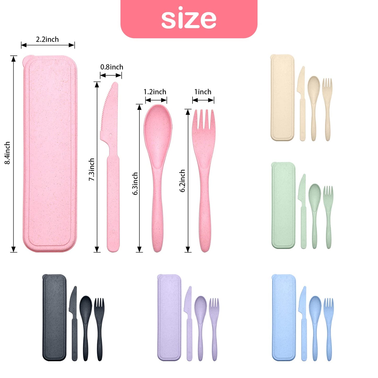 YDYTOP Reusable Travel Utensils Set with Case, 6 Sets Wheat Straw Portable Knife Fork Spoons