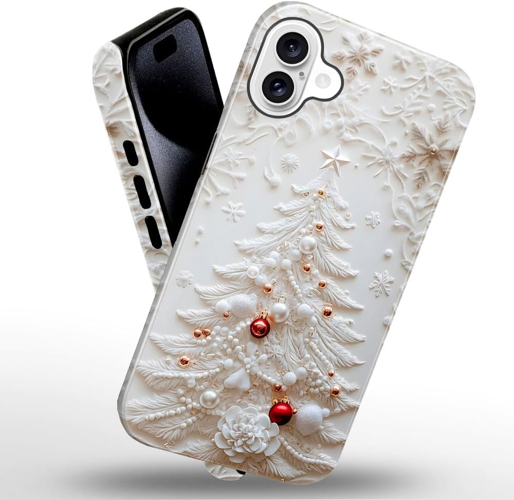 Case for iPhone 16 - Slim Fit Anti-Scratch Phone Case for Girl Women - Christmas Tree White (Glossy)