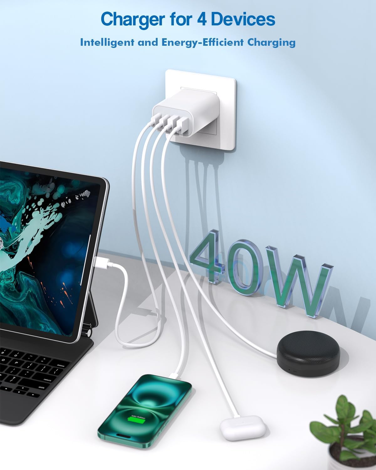 40W iPhone 17 16 Charger Block,2Pack 4-Port Fast USB C Charger Blocks,Multiport PD Power Adapter & QC Phone Charging Apple Adapter for iPhone 17 Air/17 Pro Max/16e/16 Pro/15/15Pro Max/14/13/12/11/iPad