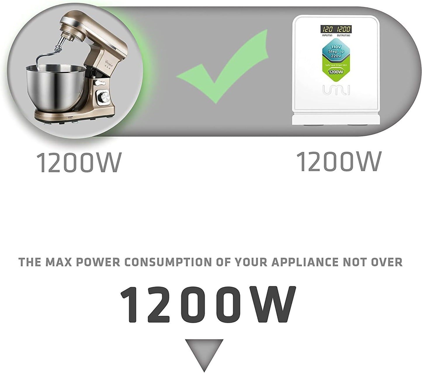 UMI Step Up Voltage 110v to 220v Converter, Heavy Duty Power Transformer 110v to 220v 1200W, Power Converter for Large Capacity Equipment, Step Up Transformer 110 to 220 Volt for Europe Appliance