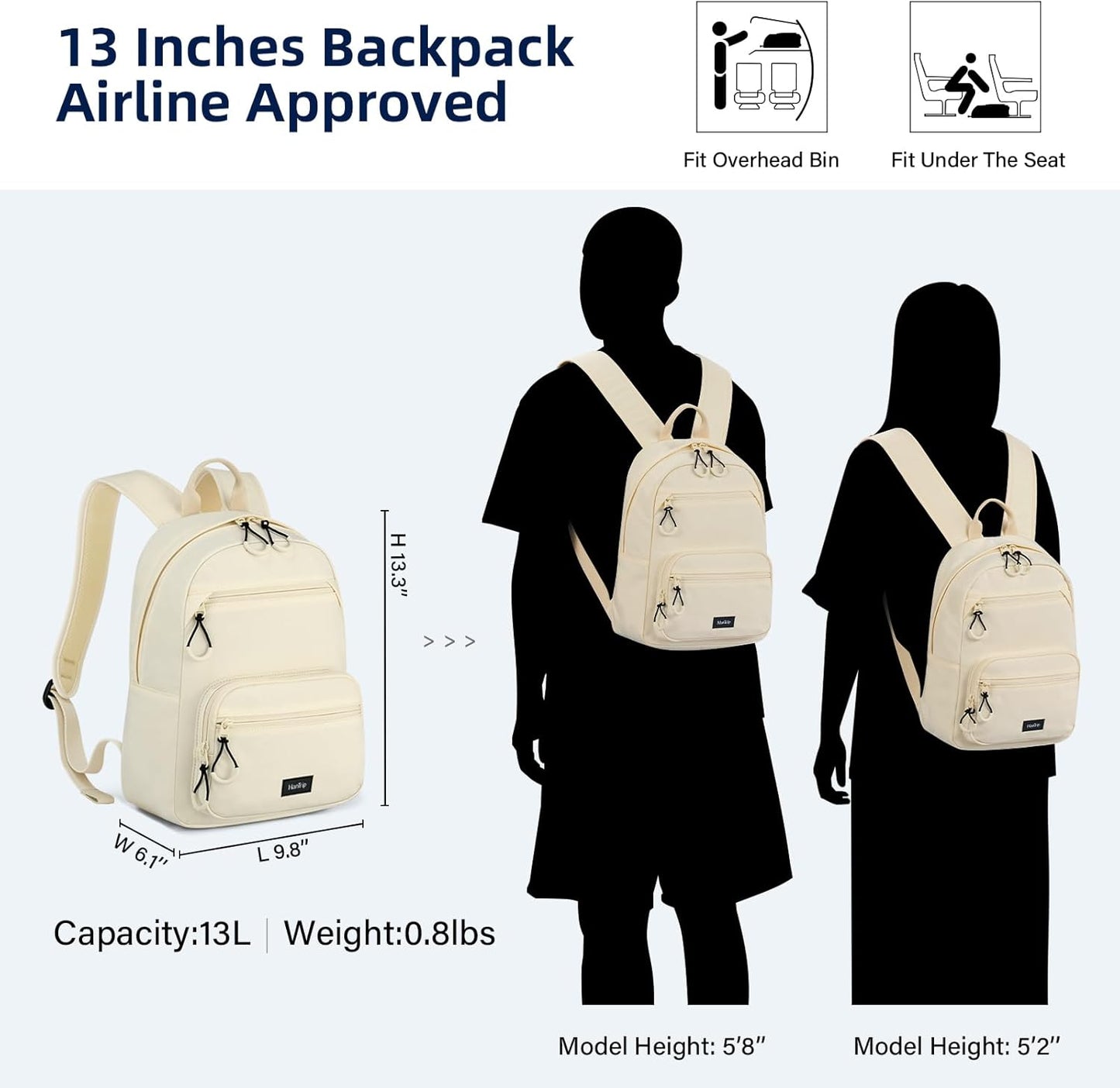 Carry On Travel Backpack For Men Women, 13 Inch Small Mini Work Bag Personal Item Backpacks, Camping Back Pack Lightweight Hiking Daypack For Office Nurse Commuter (Offwhite)