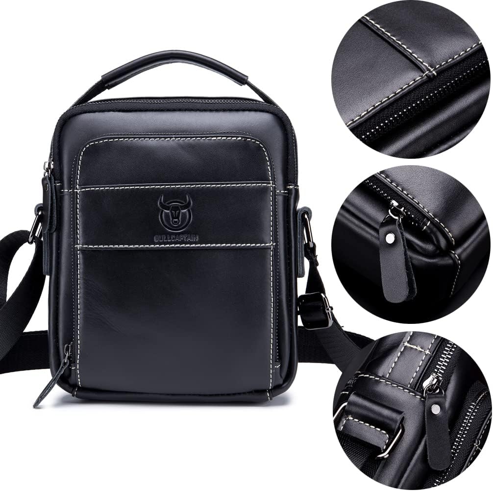 KPYWZER Genuine Leather Shoulder Bag Small Men Messenger Pack Handbag Sling Crossbody Bag Man Purse