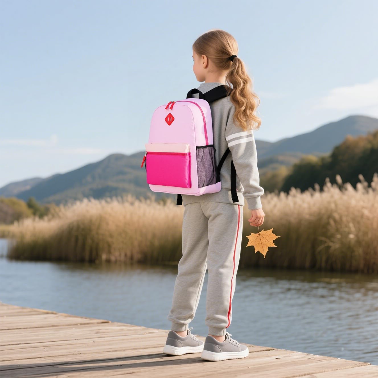 Kids Backpack Elementary School Backpacks 5-9 Years for Boys and Girls with Chest Buckle (Pink Purple, Large-17 H)
