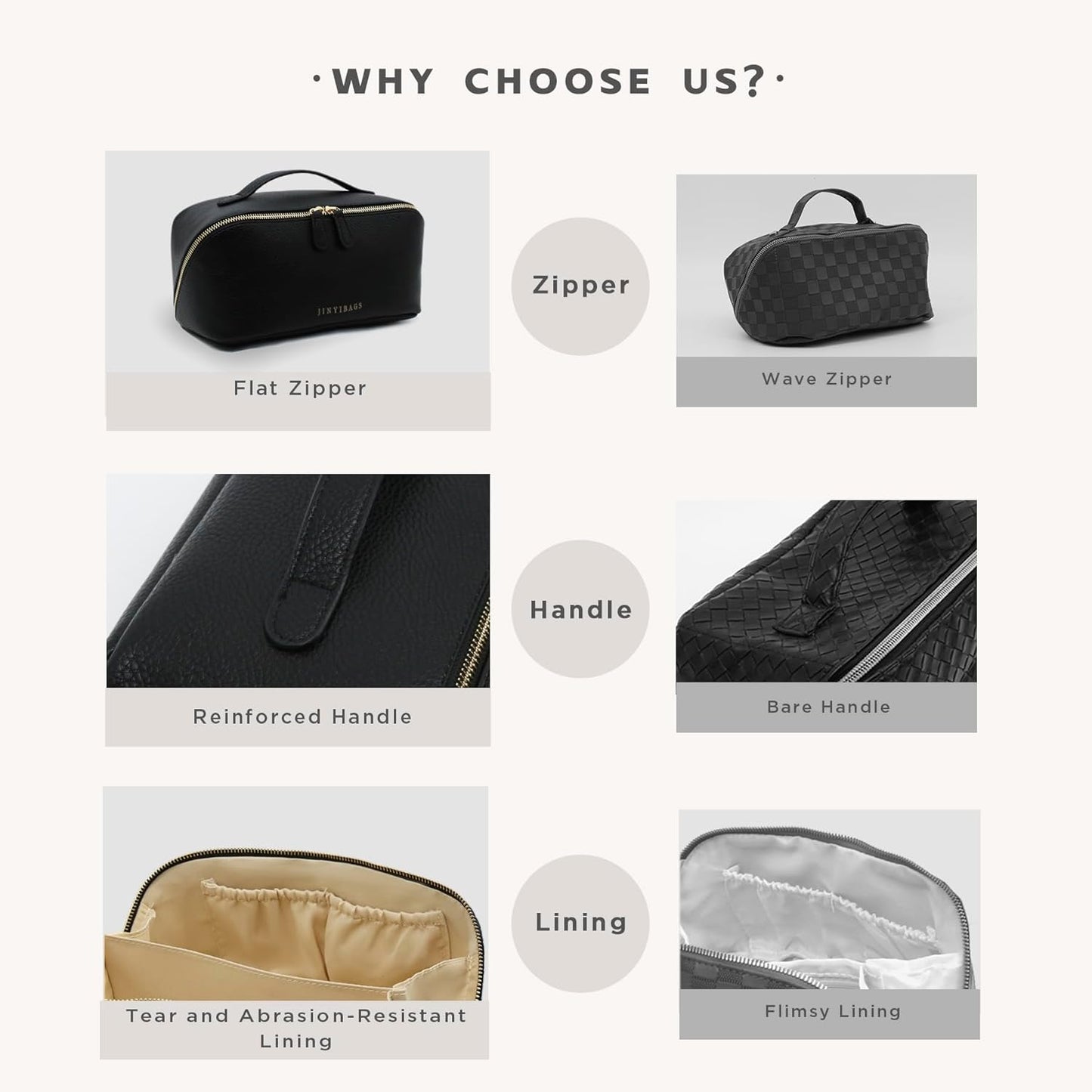 Travel Makeup Bag – Large Cosmetic Organizer with Waterproof PU Leather, Smooth Double Zipper & Tear-Resistant Lining, Toiletry Pouch for Women (Black)
