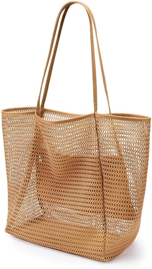 Mesh Beach Bag with Women - Ventilated Mesh Design with Inner Pocket -Vacation & Travel Have,Woven Shoulder Handbag