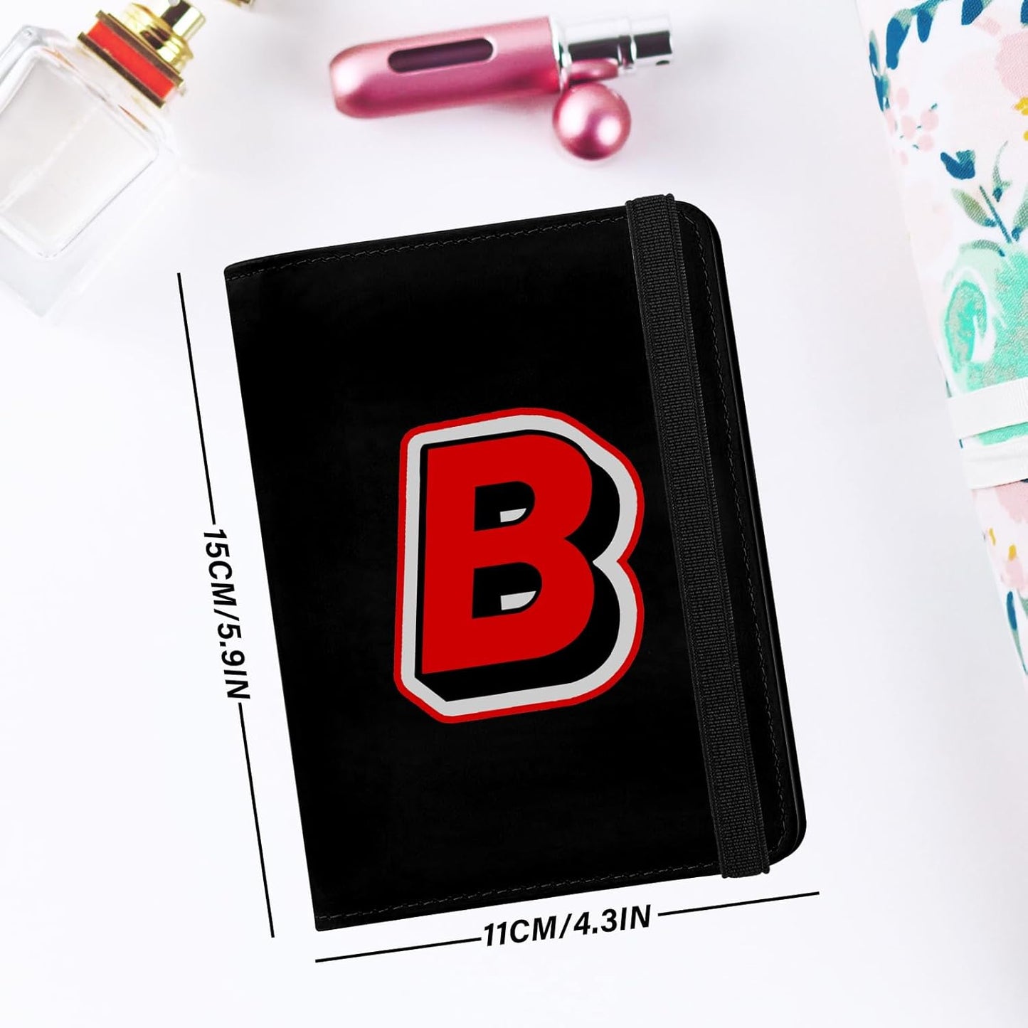 Cute Passport Holder and Holder Combo Passport Cover with Compatible Wallet Credit Card Protector RFID Blocking Women Men（Initial Monogram-B）