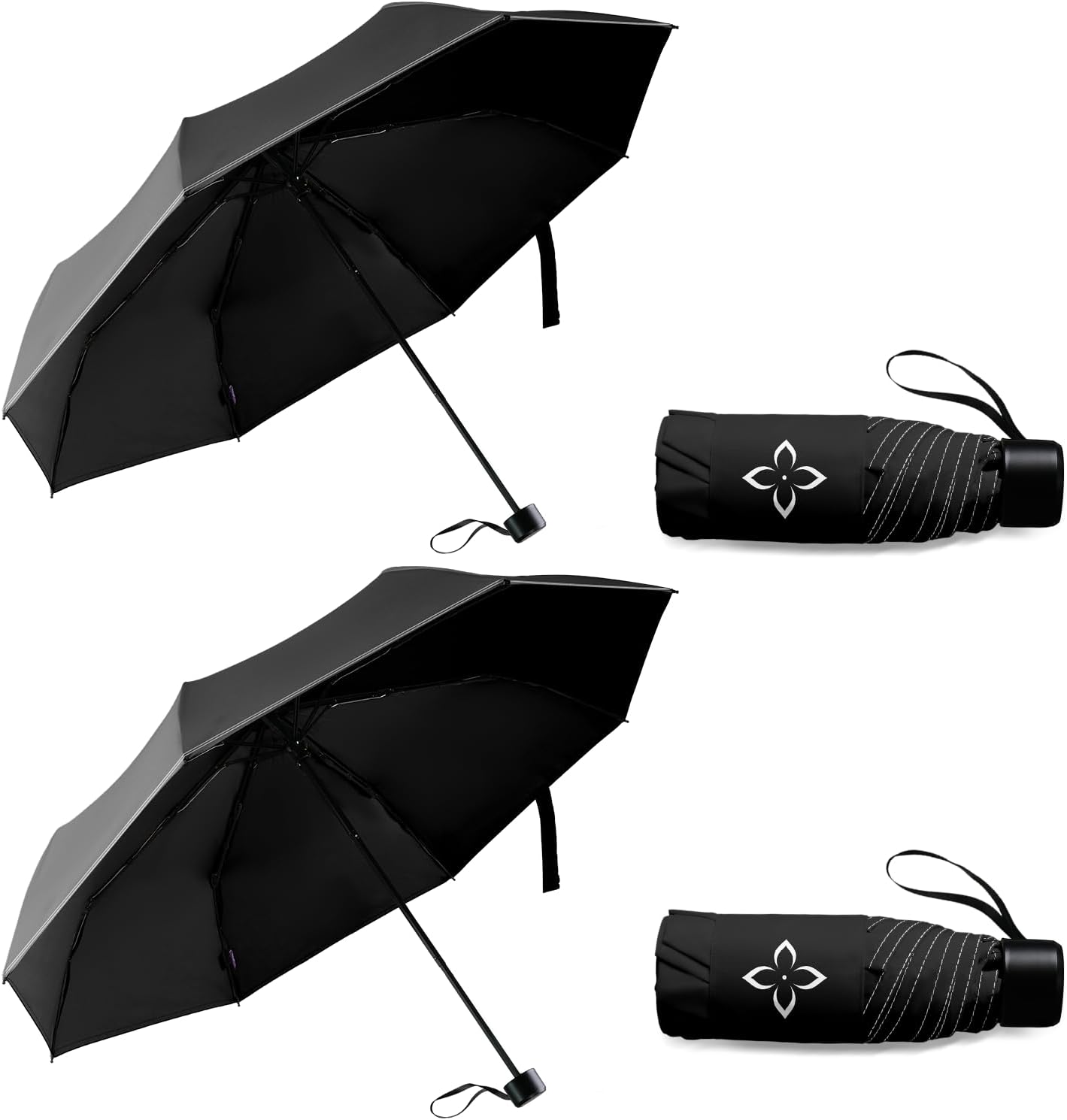 Windproof Travel Mini Umbrella - Manual Open Close with No Rebound for Seniors & Kids, Small Compact and Portable for Rain, Reflective Design for Night Safety Men & Women