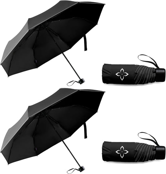 Windproof Travel Mini Umbrella - Manual Open Close with No Rebound for Seniors & Kids, Small Compact and Portable for Rain, Reflective Design for Night Safety Men & Women