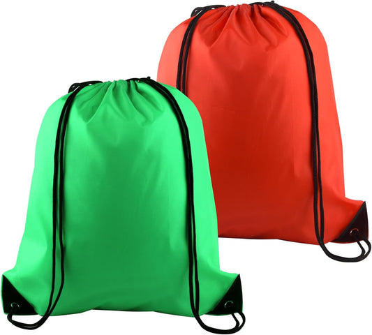 PLULON 2Pcs Drawstring Bags Bulk Drawstring Backpack Green Red String Backpack Cinch Sack Sport Gym Backpack Bags for Yoga Traveling Outdoor Sports