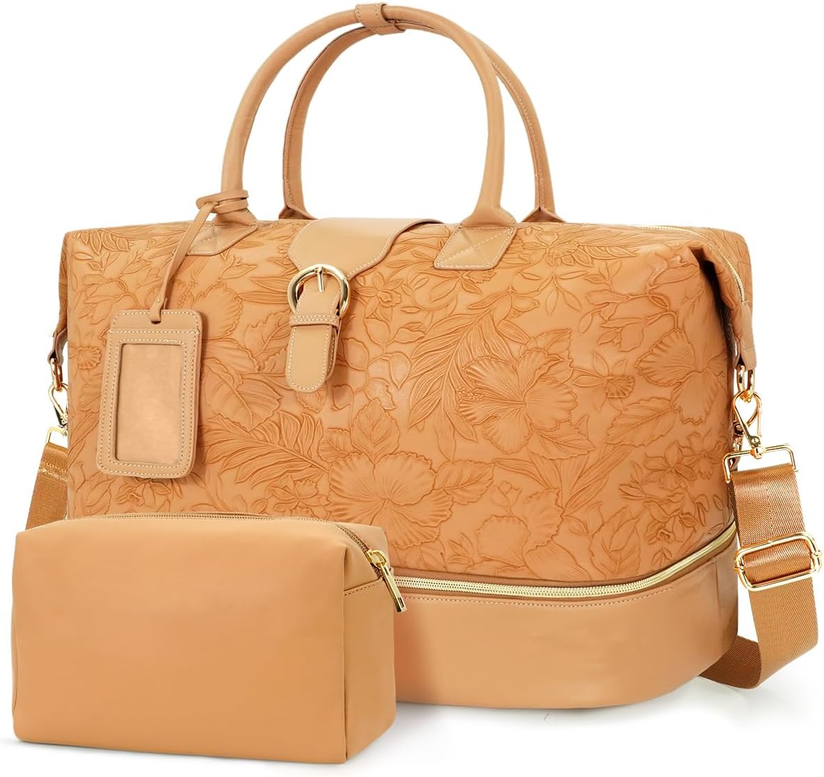Leather Weekender Bags for Women, Travel Duffel Bag PU Overnight Bag Carry On Tote Bag with Shoe